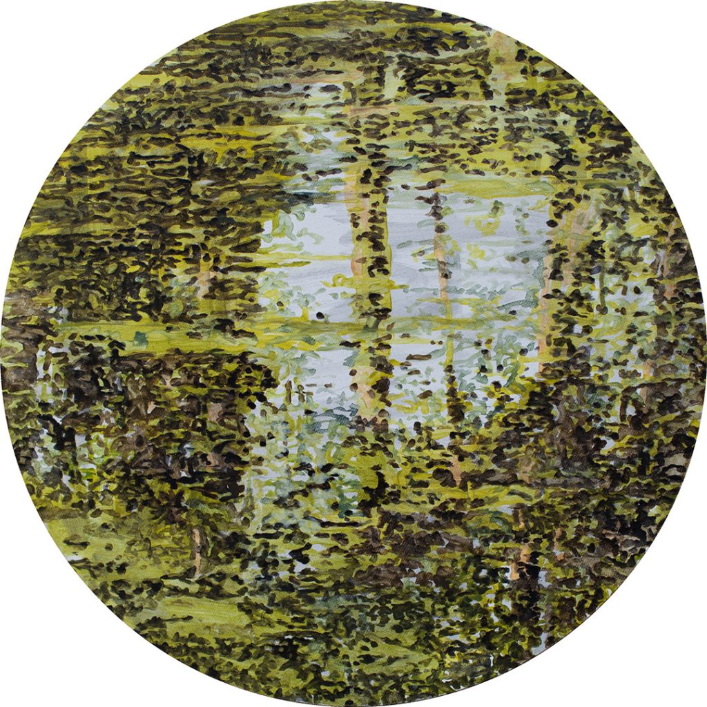 xavier-de-maisonneuve-©-atmospherique-les-Arbres-Volent-2023-Effervescence-40-cm-de-diametre-huile-sur-toile